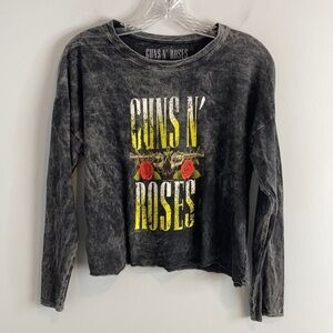 Guns N Roses Cropped Acid Wash Long Sleeve Tee S